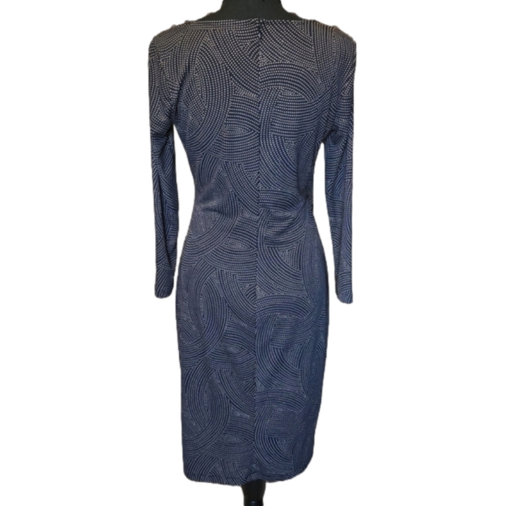 Ann Taylor Black Dotted Midi Dress Size 2 Long Sleeve Work Business Office Fall - Picture 2 of 11